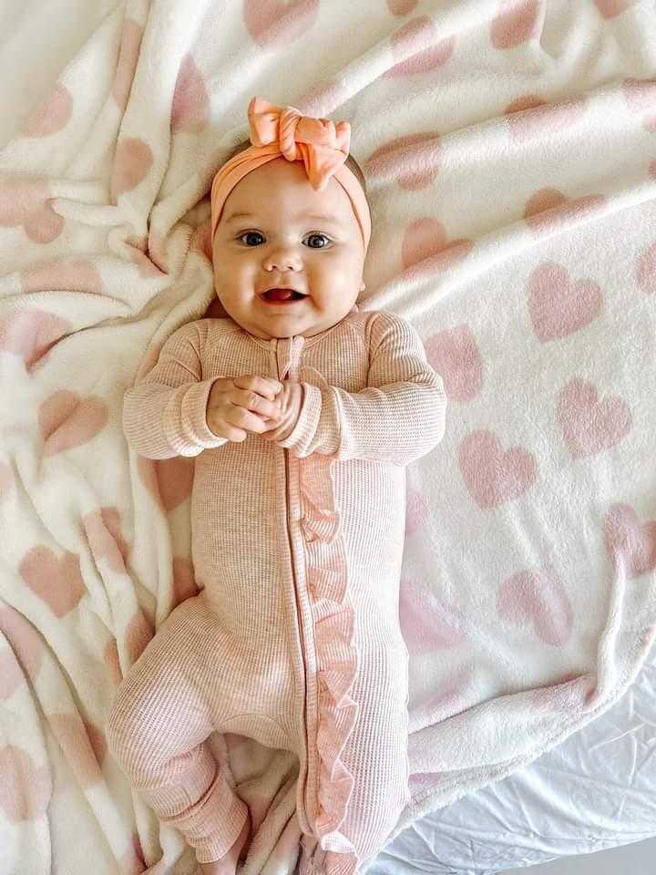 Frill Zip Romper - Baby Pink Marle Waffle