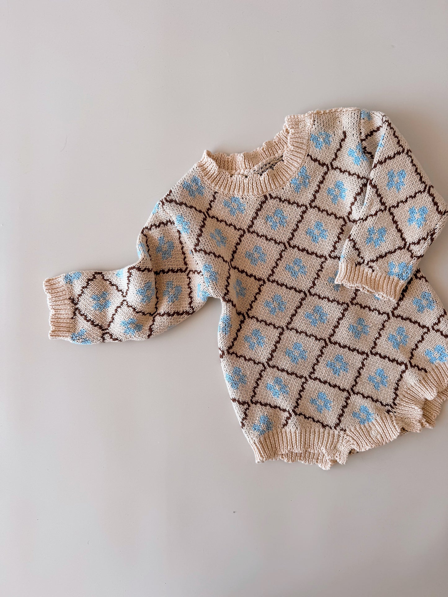 Cotton Knit Romper - Bluebell