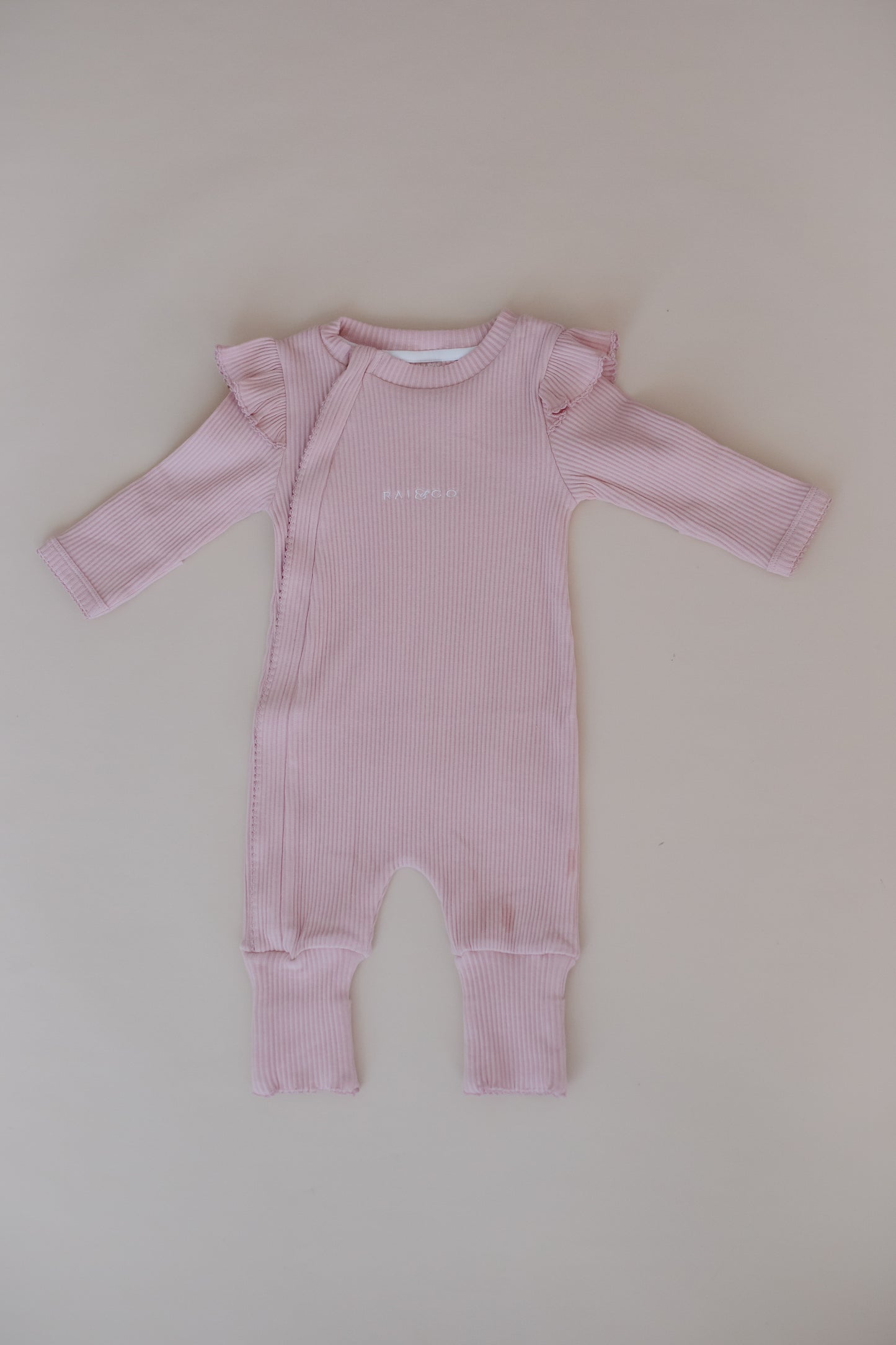 Frill Ribbed Romper - Powder Pink