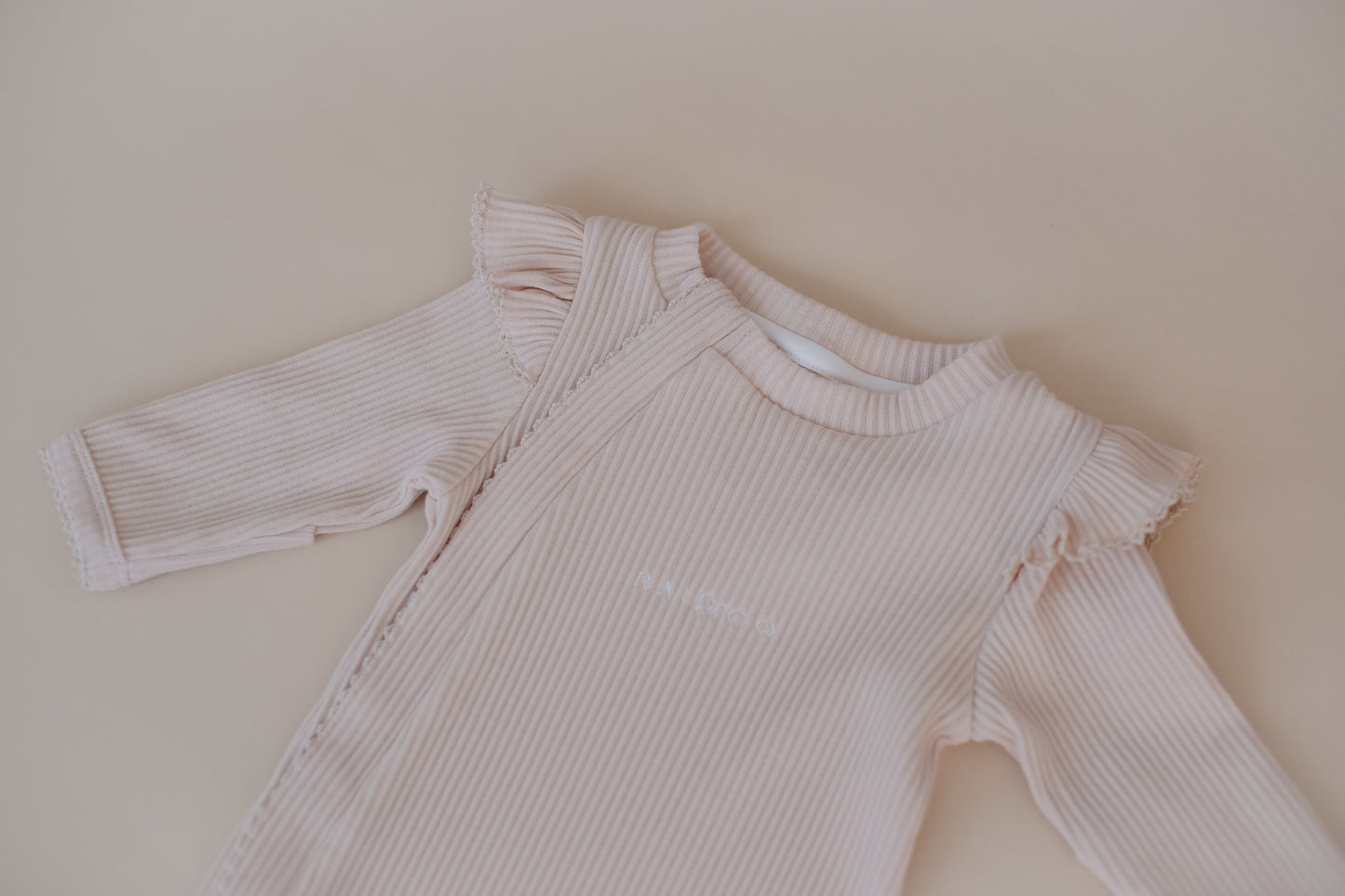 Frill Ribbed Romper - Beige