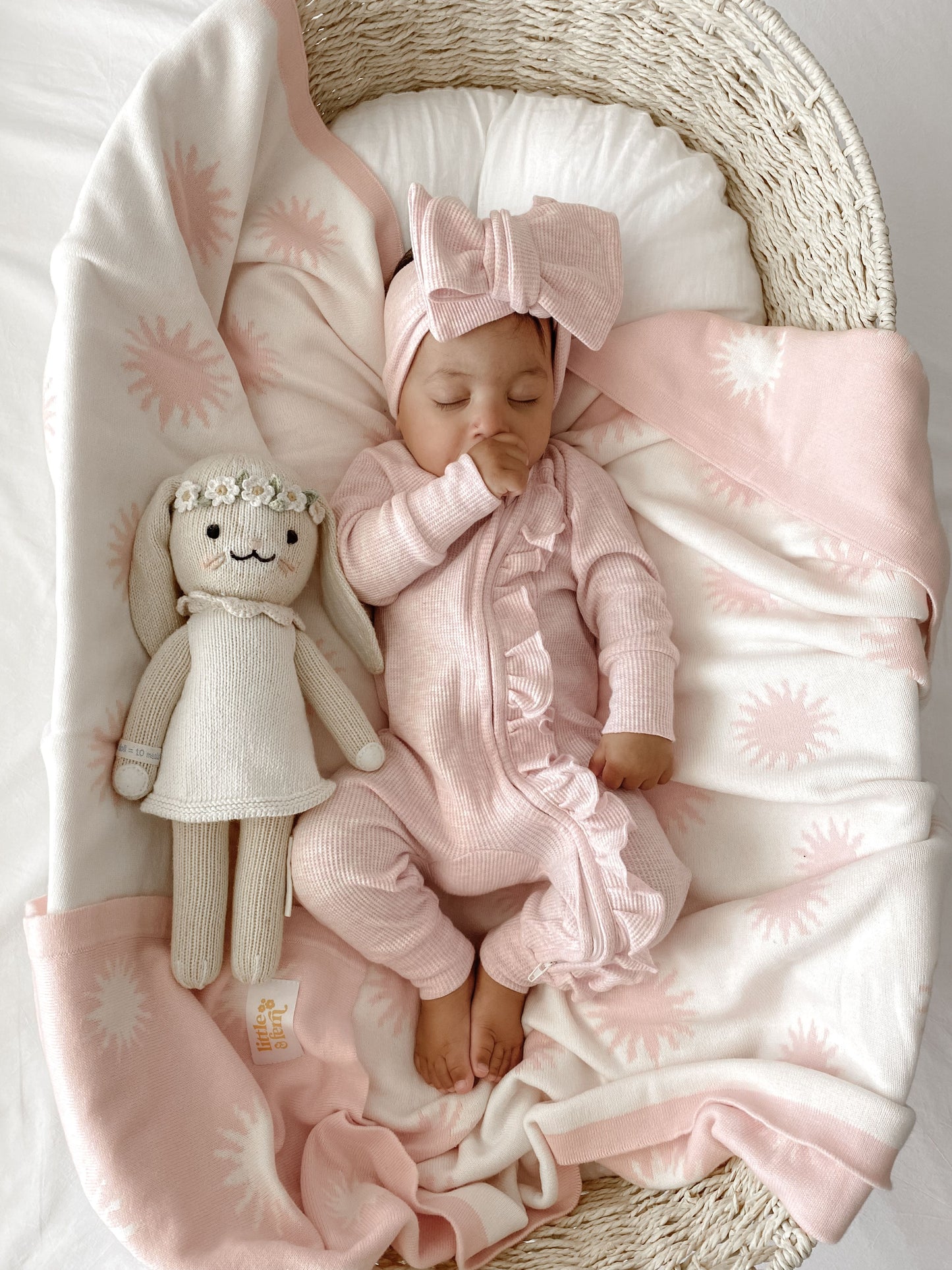 Frill Zip Romper - Baby Pink Marle Waffle