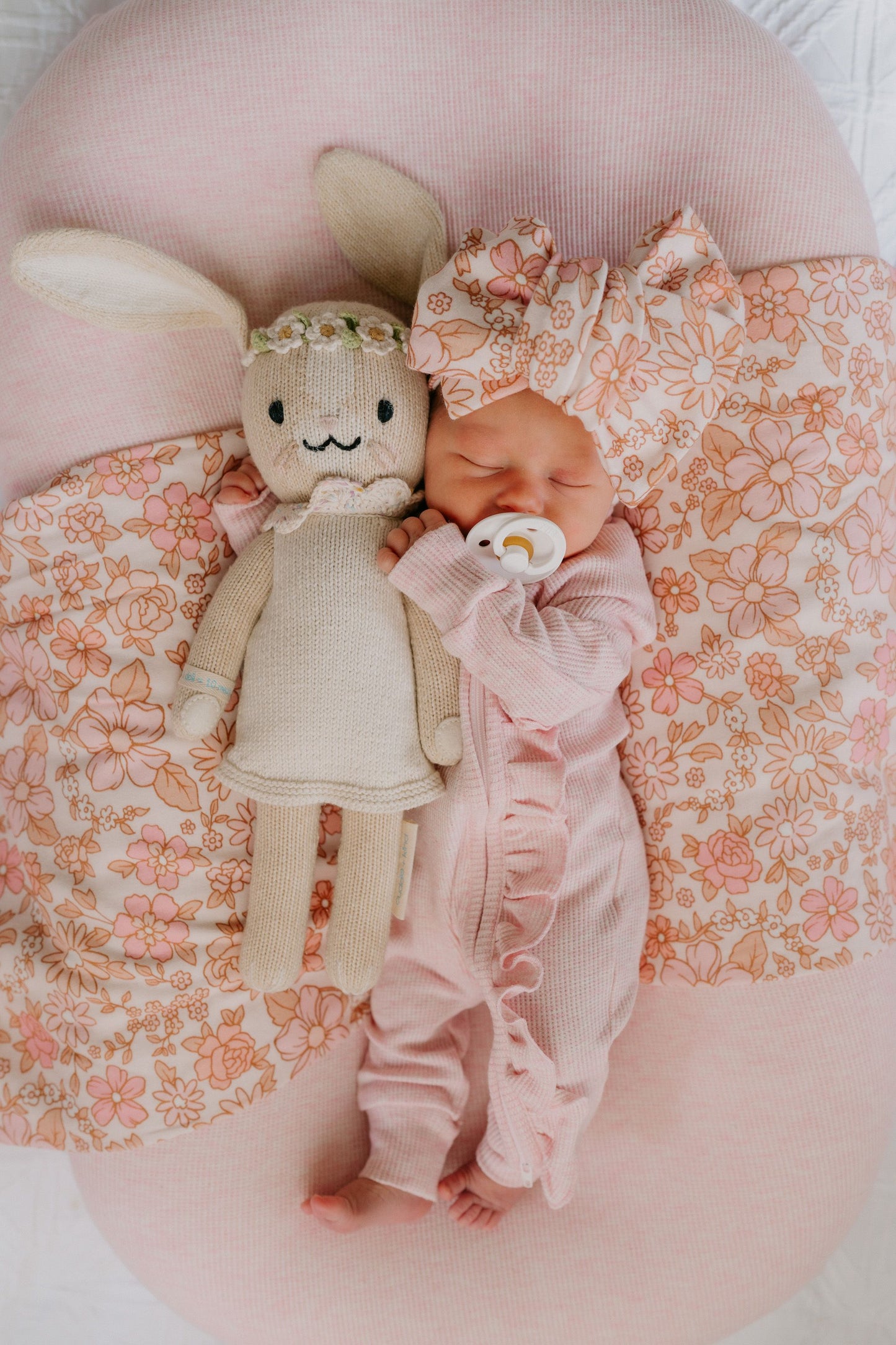 Frill Zip Romper - Baby Pink Marle Waffle