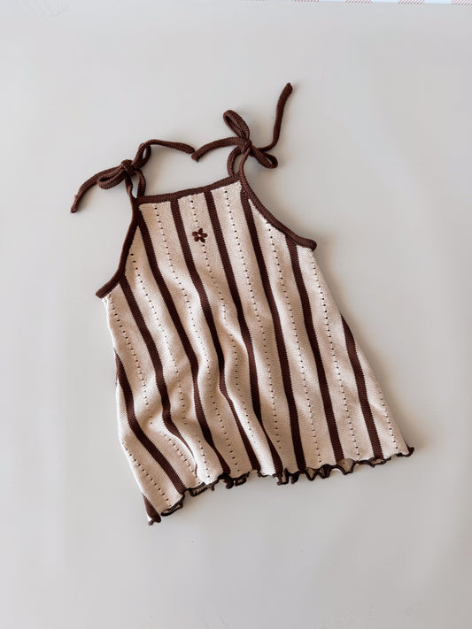 Cotton Tie Dress - Chocolate Stripe